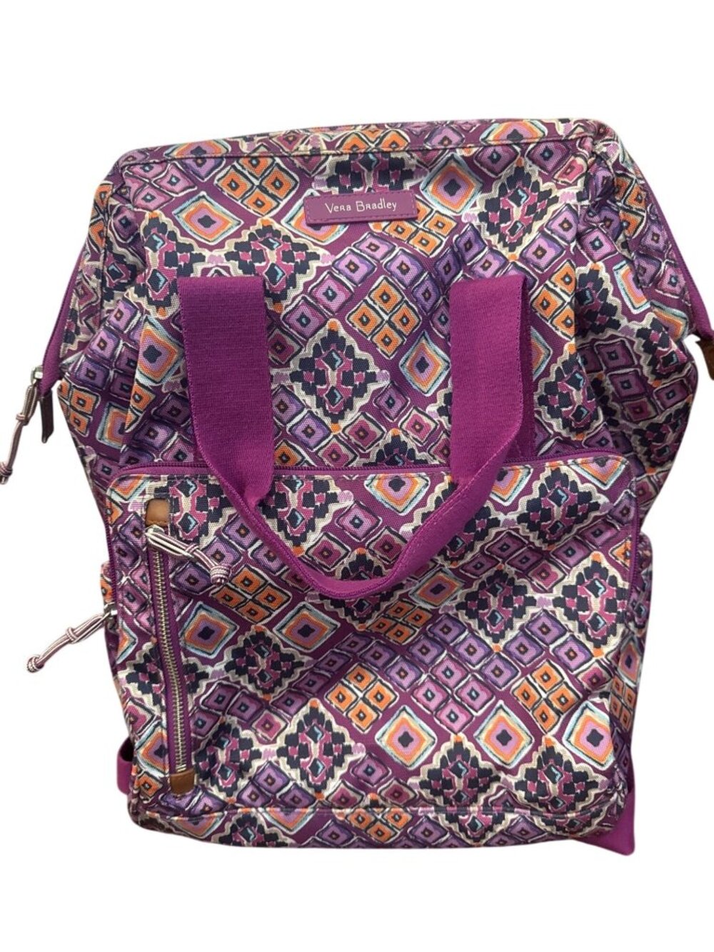Vera Bradley Retired Lighten Up Journey Backpack Purple Geo Print Travel Bag